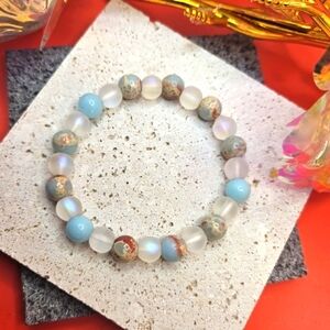 Natural Moonstone Shoushan Stone Beaded Bracelet - Handmade